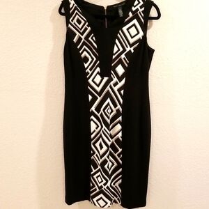 CHICO'S Black label size 1 (small) cocktail dress, sleeveless, black &geometric